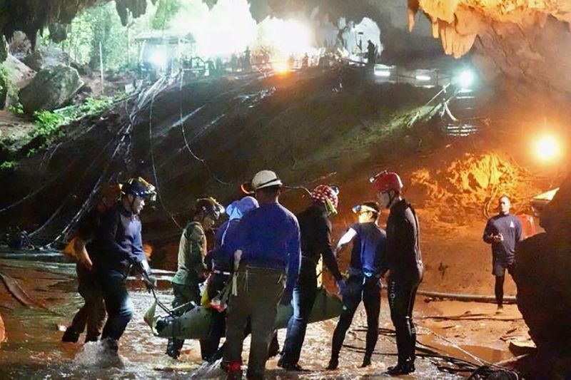 The boys were sedated and stretchered along the passageways of the cave system (AFP Photo/Handout)