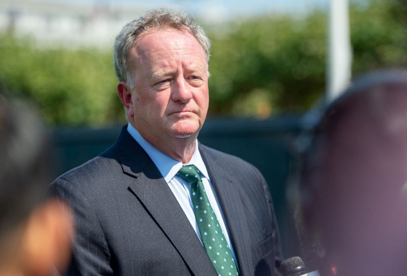 Monsanto vice president Scott Partridge speaks after Monsanto was ordered to pay nearly $290 million in damages for not disclosing the dangers of its popular Roundup products (AFP Photo/JOSH EDELSON)