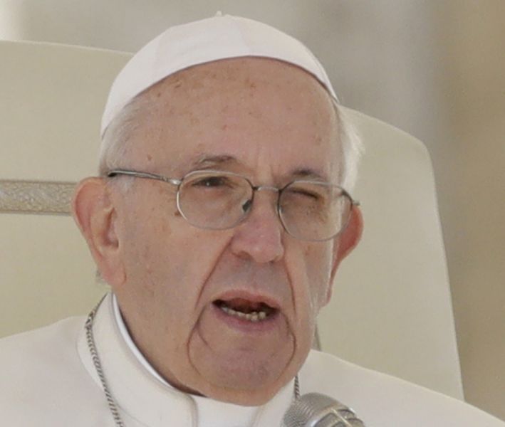 FILE - In this Wednesday, Sept. 26, 2018, file photo, Pope Francis delivers his message during his weekly general audience in St. Peter's Square at the Vatican. The former Vatican ambassador who accused three popes and their advisers of covering up for a disgraced American ex-cardinal has denounced Pope Francis' refusal to directly respond to his claims and challenged the Vatican to say what it knows about the scandal. (AP Photo/Andrew Medichini, File)