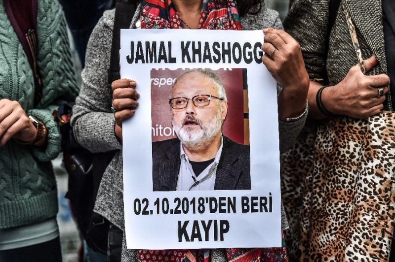 "Jamal Khashoggi is missing since October 2" reads a poster held up by demonstrators outside the Saudi consulate in Istanbul, where the journalist was last seen before disappearing
