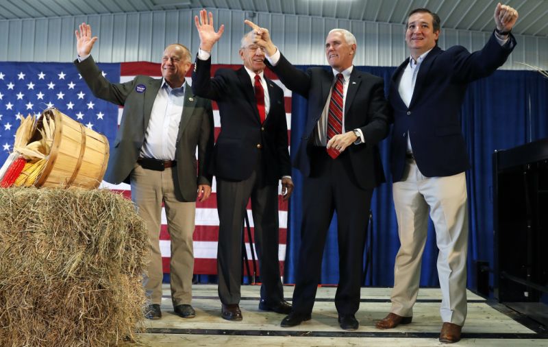 From left, Steve King, Chuck Grassley, Mike Pence and Ted Cruz