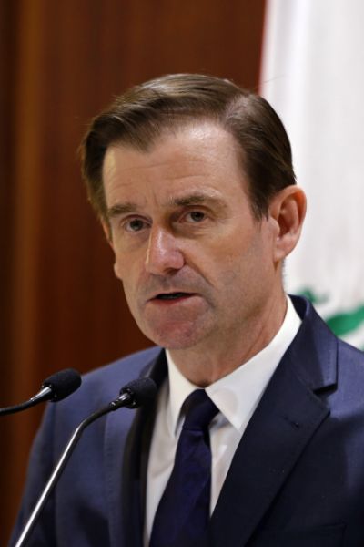 U.S. Undersecretary of State for Political Affairs David Hale delivers a statement after meeting with Lebanese Prime Minister-designate Saad Hariri, in Beirut, Lebanon, Monday, Jan. 14, 2019. Hale said Monday that the U.S. will step up efforts to counter Iran's 
