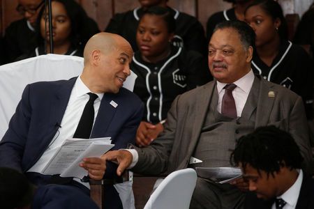 Democratic 2020 U.S. presidential candidate and U.S. Senator Cory Booker (D-NJ) talks with  before giving the keynote speech at Brown Chapel AME Church in Selma, Alabama, U.S. March 3, 2019.  REUTERS/Chris Aluka Berry