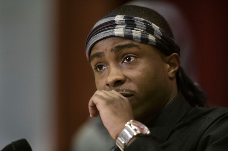 Stevante Clark, the brother of Stephon Clark who was killed by police last year, speaks during a news conference at the Genesis Church in Sacramento, Calif., Sunday, March 3, 2019. Clark's comments follow Saturday's announcement by Sacramento District Attorney Anne Marie Schubert that the two officers who shot and killed Stephon Clark will not be charged in the shooting. (AP Photo/Randall Benton)