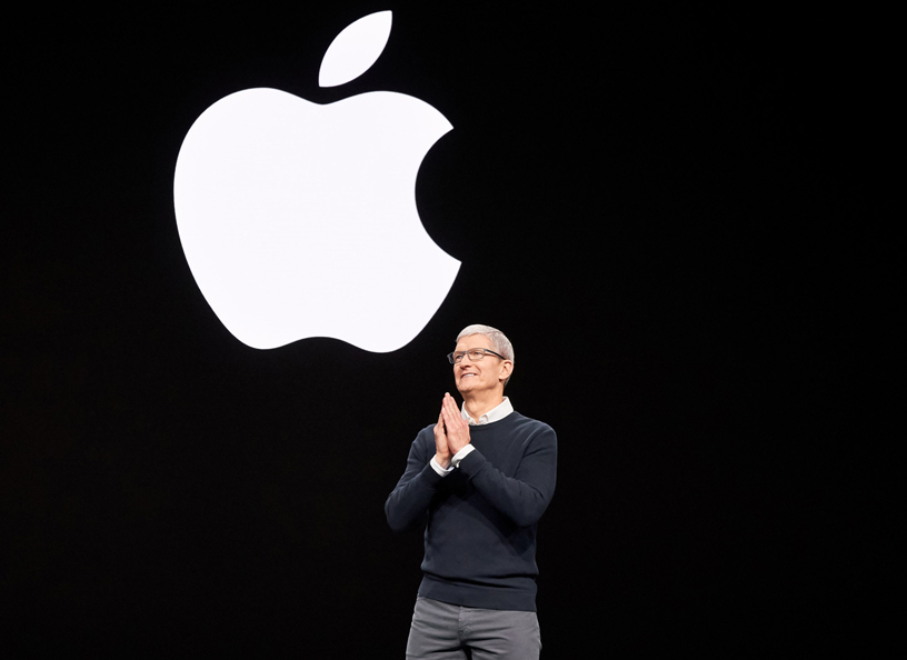 Tim Cook on stage at Steve Jobs Theater.