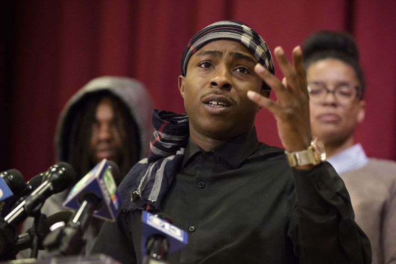 Stevante Clark, the brother of Stephon Clark who was killed by police last year, speaks during a news conference at the Genesis Church in Sacramento, Calif., Sunday, March 3, 2019. Clark's comments followed Saturday's announcement by Sacramento District Attorney Anne Marie Schubert that the two officers who shot and killed Stephon Clark will not be charged in the shooting. (AP Photo/Randall Benton)