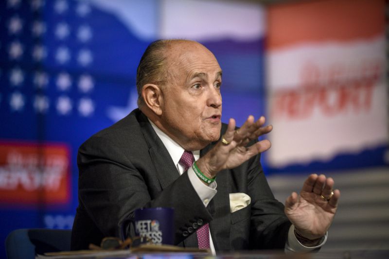 MEET THE PRESS -- Pictured: (l-r) Rudy Giuliani, Lawyer for President Donald Trump, appears on 'Meet the Press' in Washington, D.C., Sunday, April 21, 2019. (Photo by: William B. Plowman/NBC/NBC NewsWire via Getty Images)