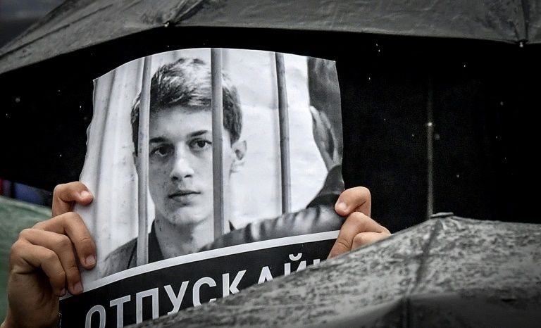 Yegor Zhukov, in jail awaiting trial, was due to begin fourth-year studies at the prestigious Moscow Higher School of Economics (HSE) (AFP Photo/Yuri KADOBNOV)