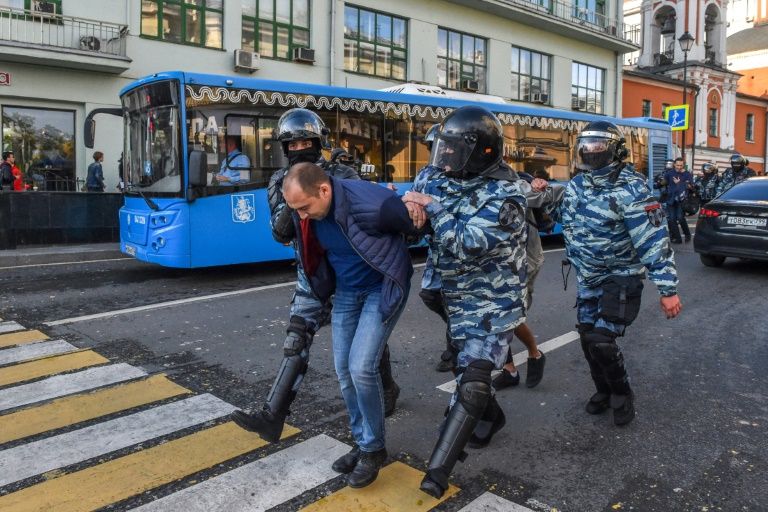 A total of 71 people were detained in Moscow and a further 80 in Saint Petersburg (AFP Photo/Vasily MAXIMOV)