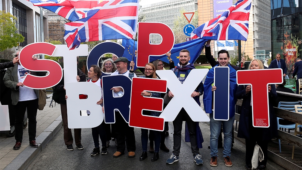 Demonstrators attend a UK Brexit