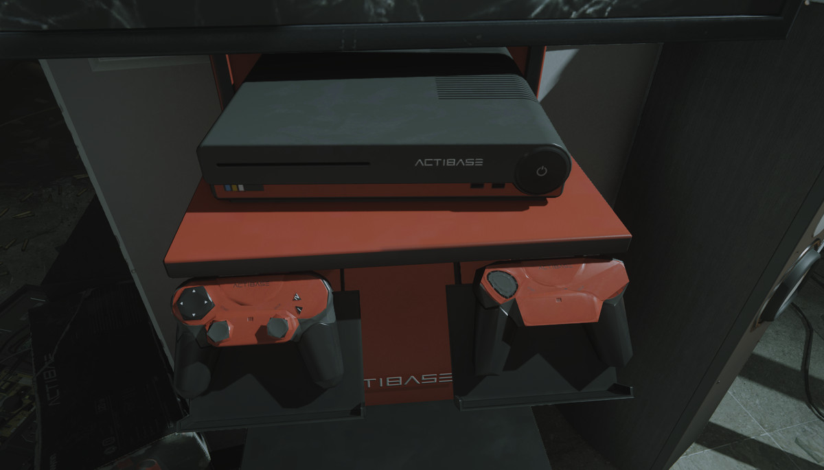 A shot-up kiosk of a fictitious “Actibase” console in Call of Duty: Modern Warfare