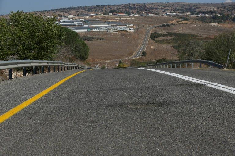 Some two months after Hezbollah fired anti-tank missiles near the Israeli township of Avivim, damage is still evident to a road surface (AFP Photo/JALAA MAREY)