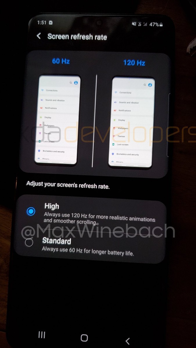 Samsung Galaxy S20+ 120Hz Refresh Rate