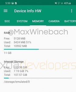 Samsung Galaxy S20+ Storage and RAM