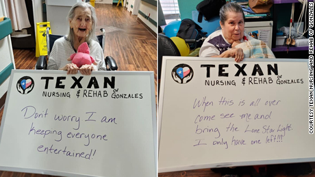 Their nursing home isn't allowing visitors. So these seniors took to social media to let family know they're doing well