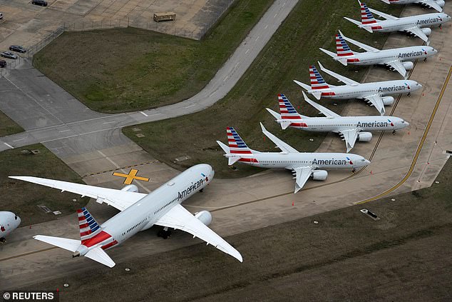 American Airlines passenger planes are parked last month due to flight reductions made to slow the spread of coronavirus disease (COVID-19), at Tulsa International Airport in Oklahoma