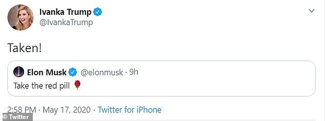 Ivanka Trump then replied 'Taken!' to Musk's tweet