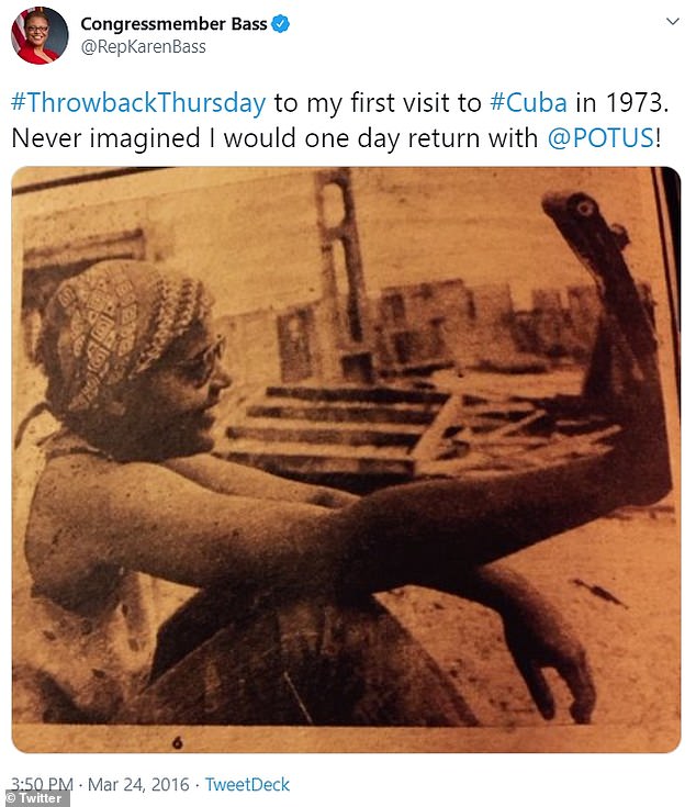 In regards to Cuba, Bass traveled to the country in 1973 with an organization called the Venceremos Brigade and went to see Castro speak. She tweeted a photo of the trip in 2016
