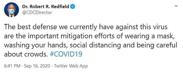 Redfield responded on social media Wednesday evening, where he appeared to bow to pressure from the president insisting 'I 100% believe in the importance of vaccines'