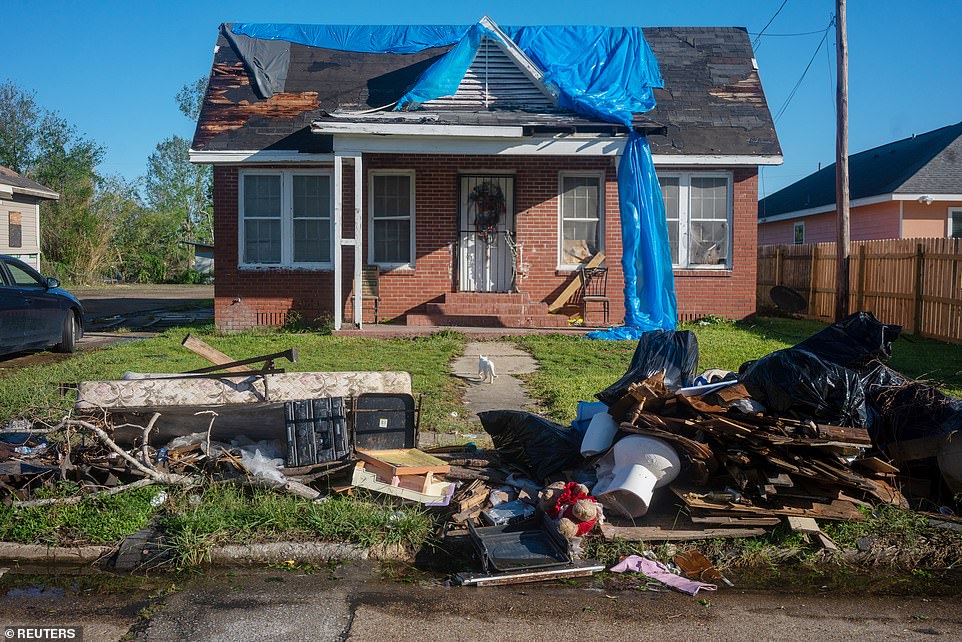 In Lake Charles, debris is thrown around after Delta struck Friday evening causing further destruction to the community battered by Hurricane Laura