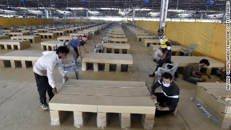 A view inside the Sardar Patel Covid-19 Care Centre, at Chhatarpur, on April 25, 2021 in New Delhi, India.