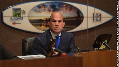 Mayor Pro Tem Tito Ortiz atttends the first in-person Huntington Beach City Council meeting of the year on Tuesday.