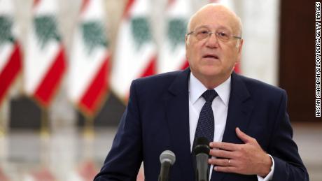 Najib Mikati, Lebanon's prime minister designate, speaks during a news conference at the Presidential Palace in Beirut, Lebanon, on Monday, July 26, 2021.