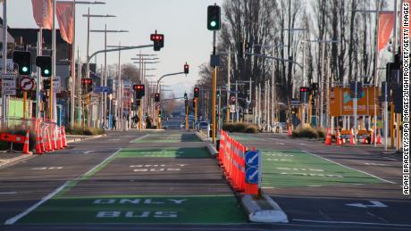 Manchester Street in central Christchurch is pictured deserted during the lockdown.