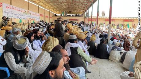 Large, all-male crowds at a Taliban gathering in Paktika province.