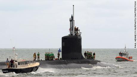 The USS Indiana, a nuclear-powered attack submarinedeparts Port Canaveral in Florida on October 1, 2018.