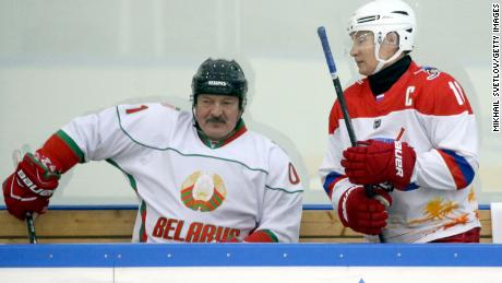 Lukashenko attended a hockey match with his ally, Russian President Vladimir Putin, in Sochi, Russia, in 2020.