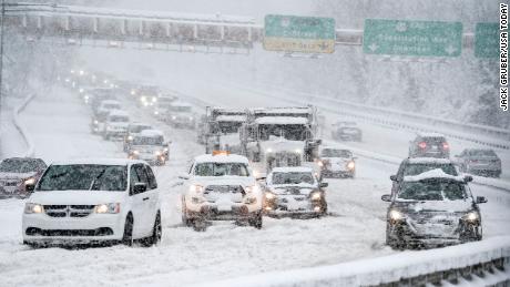 Traffic came to a standstill on the Theodore Roosevelt Bridge heading intro Virginia from Washington, DC, on Monday, January 3, 2022.