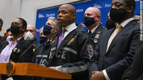 New York City Mayor Eric Adams speaks at Harlem Hospital on January 21, 2022.