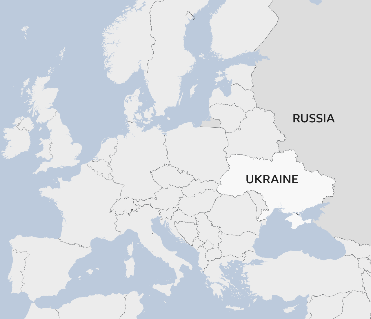 Map showing Ukraine and Russia
