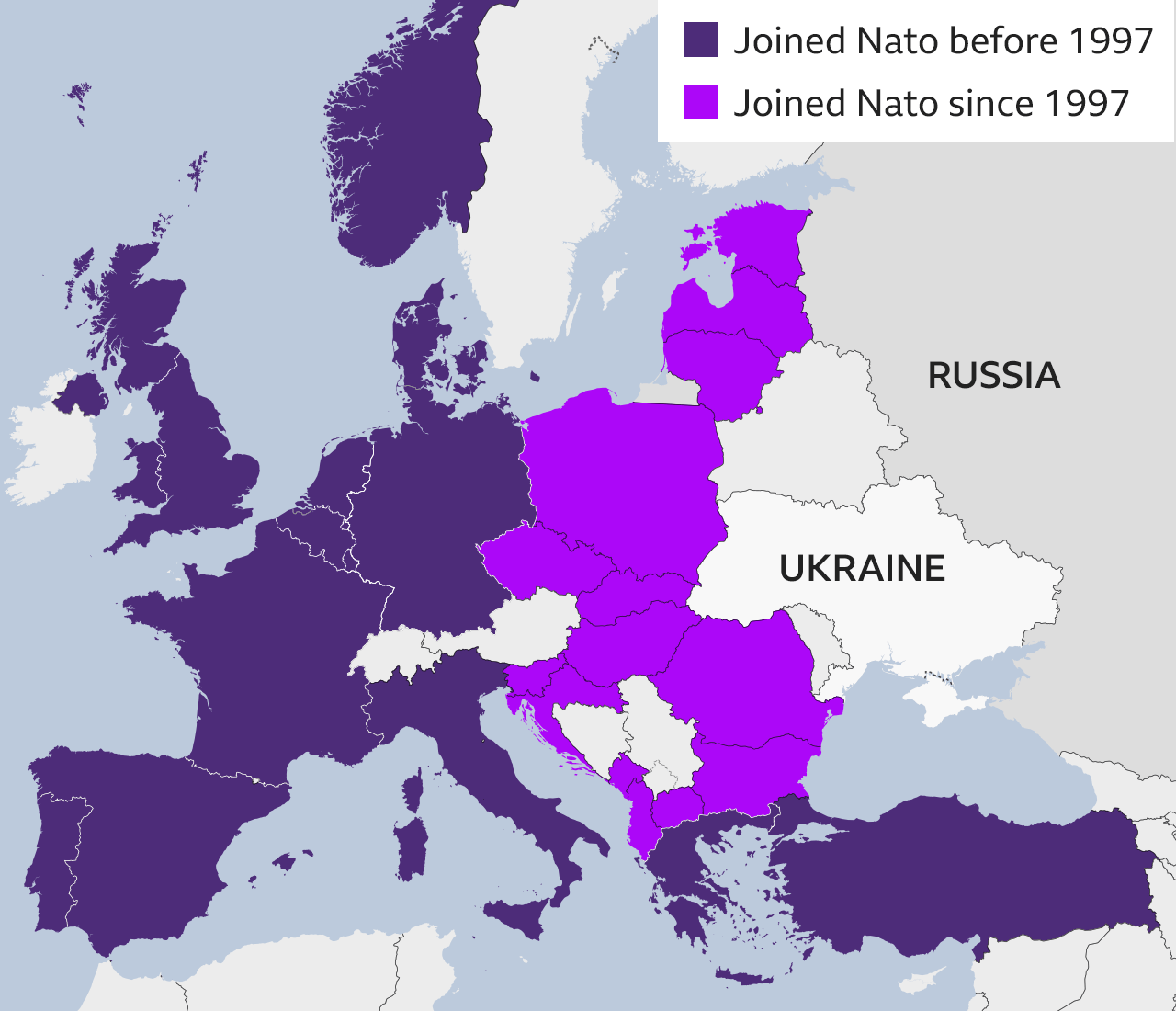 Map showing Nato members in Europe