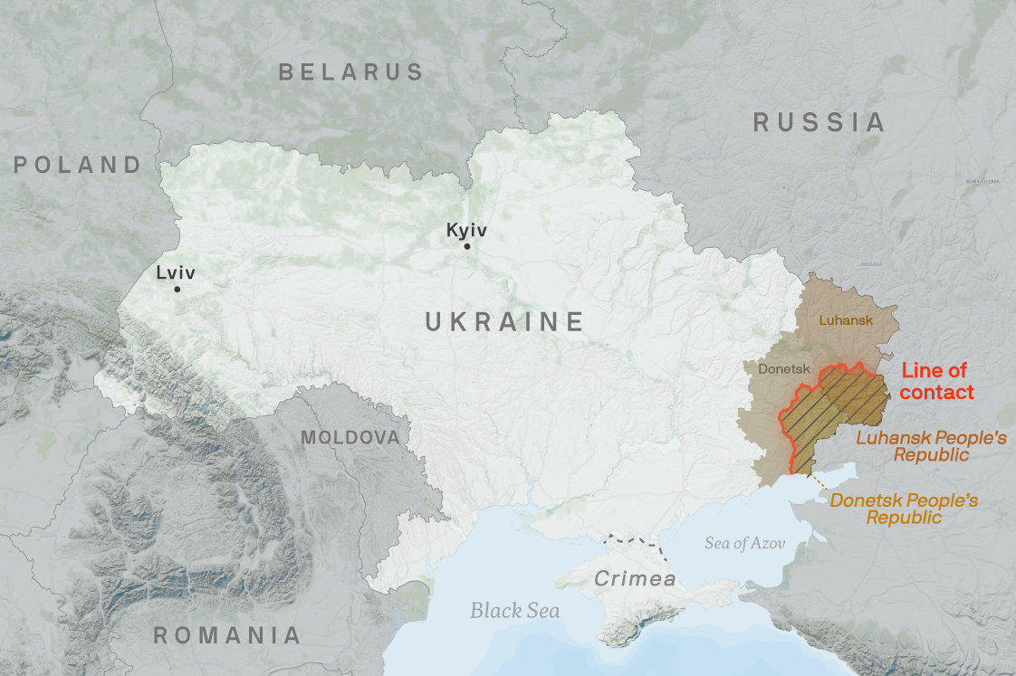 Data: Mapbox/OSCE as of Feb. 14, 2022; Map: Will Chase/Axios