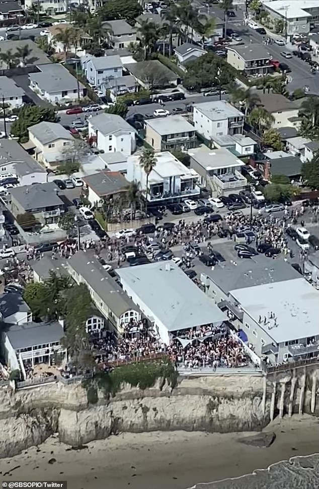 From the air, crows could be seen gathered on beachside balconies as the partying raged on