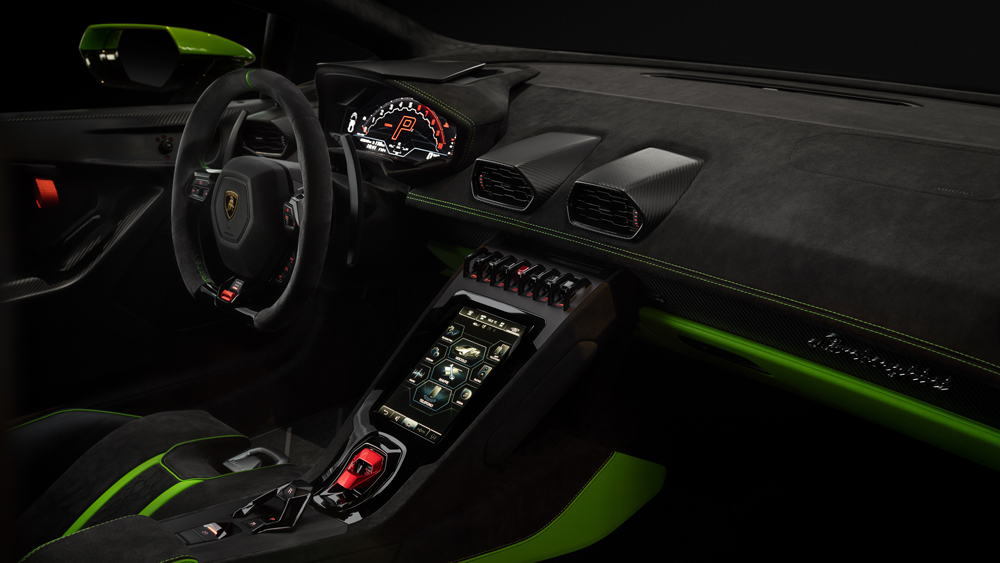 The interior of the Lamborghini Huracán Tecnica.