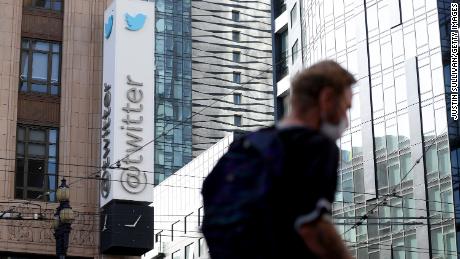 A sign is posted on the exterior of Twitter headquarters on April 27, 2022 in San Francisco, California.