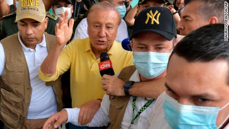 Rodolfo Hernandez leaves a polling station after voting in presidential elections in Bucaramanga on Sunday, May 29, 2022.