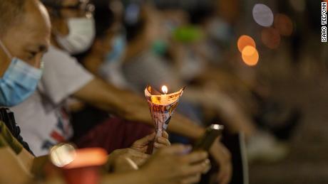Thousands of Hong Kongers gather in the city's Victoria Park to mark the 31st anniversary of the Tiananmen Square crackdown, 2020.
