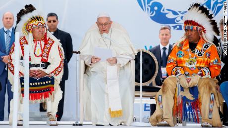 Pope Francis delivered an apology in Alberta on Monday for the Catholic Church's role in the "devastating" abuse of Canadian Indigenous children in residential schools.