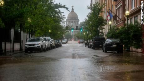 Flooding from heavy rains that have plagued the region in recent days is seen Wednesday near the capitol in downtown Jackson, Mississippi.