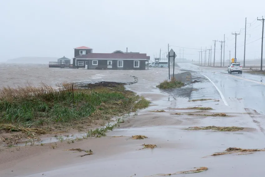 Youth hostel Paradis Bleu is surrounded by high water caused by post-tropical storm Fiona is shown on the Les Îles-de-la-Madeleine, Que., Saturday, Sept. 24, 2022. Coastal flooding remains a threat for parts of Nova Scotia, Prince Edward Island including the Northumberland Strait, the Gulf of St. Lawrence region including Îles-de-la-Madeleine and eastern New Brunswick, southwest Newfoundland, the St. Lawrence Estuary and the Quebec Lower North Shore.