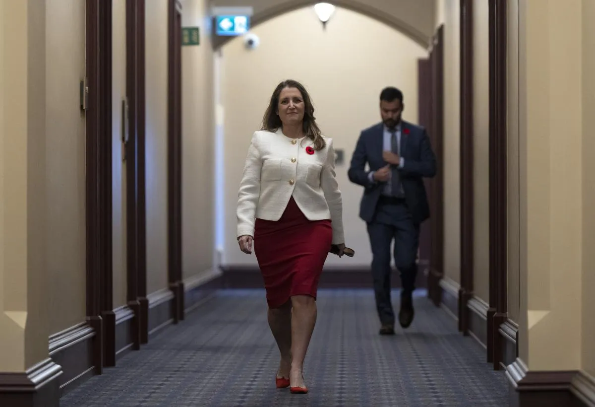 Deputy Prime Minister and Finance Minister Chrystia Freeland makes her way to a cabinet meeting on Parliament Hill on Nov. 3, 2022.