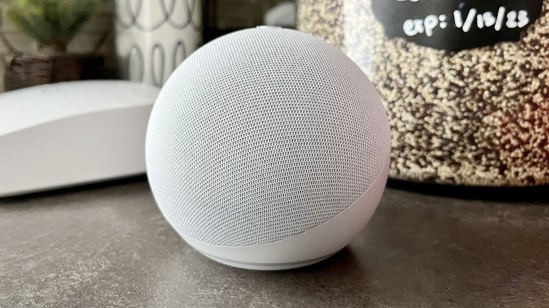 A 5th gen Echo Dot in white A 5th gen Echo Dot in white