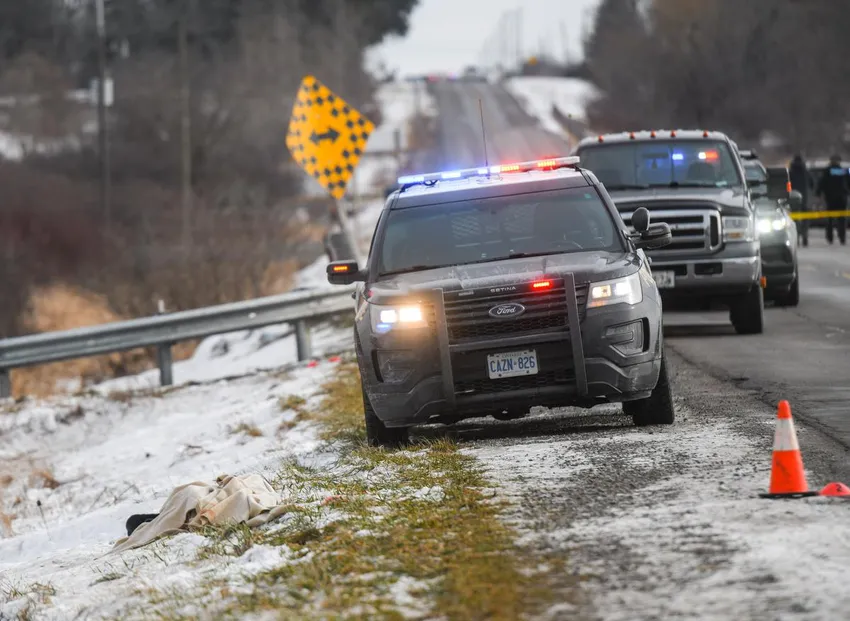The scene on Indian Line near where Const. Grzegorz Pierzchala was shot dead on Tuesday was still being processed by police on Wednesday.