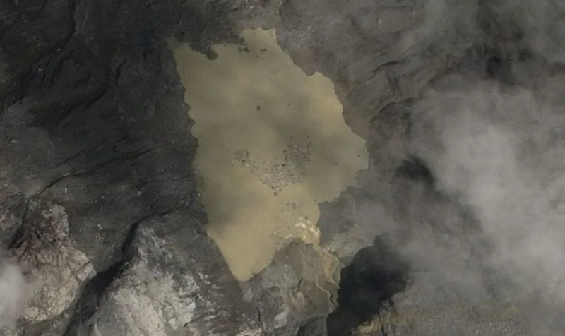 Satellite image shows one of two lakes at the site of the glacial collapse,in the border area between Nepal and Tibet Autonomous Region, China