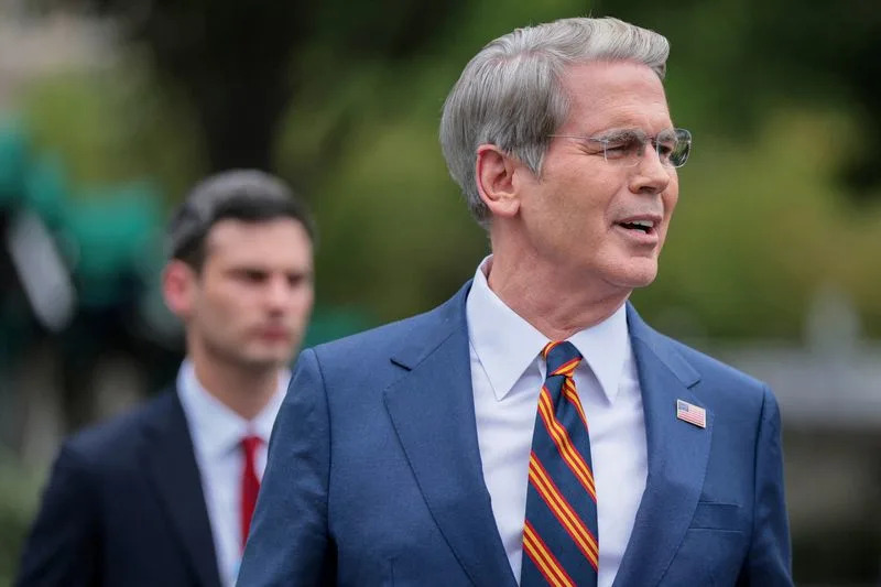 FILE PHOTO: U.S. Treasury Secretary Scott Bessent speaks to members of the media at the White House