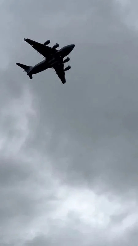A U.S. military transport plane approaches Moscow